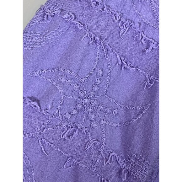 Cottonseed Top Women M Purple Floral Embroidery Retro 80s Neutral Hippie Classic - Picture 8 of 11